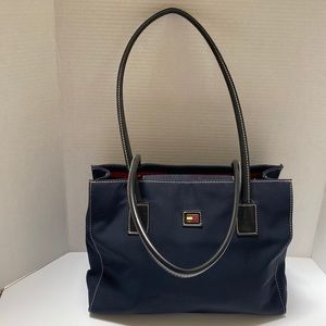 Vintage Tommy Hilfiger Navy Canvas Purse Tote Handbag Blue Organizer